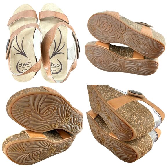 Abeo Una Sandal Women's 8.5 N Tan Leather Adjustable Strap Wedge Platform Shoe - Picture 10 of 10